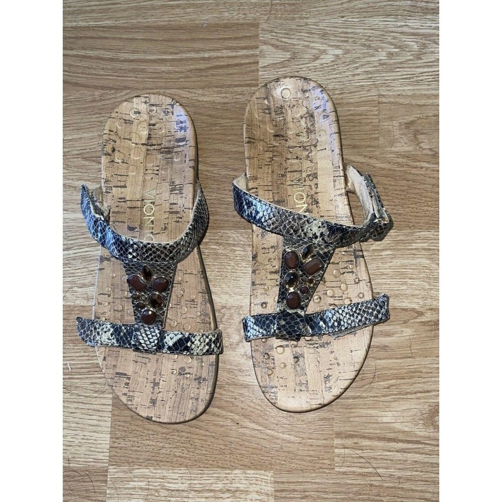 Vionic womens sandals brown animal print snake